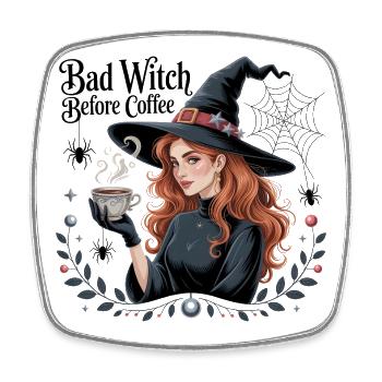 Böse Hexe vor dem Kaffee, Bad Witch Before Coffee - Square fridge magnet - white - Front