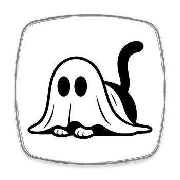 Cat dressed as a ghost – cute Halloween motif - Square fridge magnet - white - Front