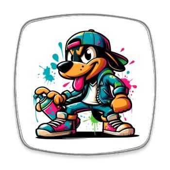 Graffiti Dog Skateboard Style - Square fridge magnet - white - Front