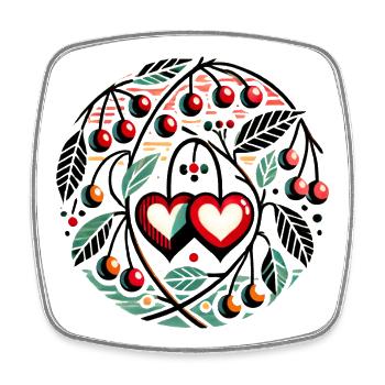 Heart Circle with Cherry Vines - Square fridge magnet - white - Front