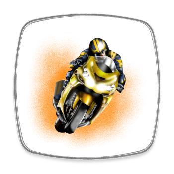 Yellow Racer on Motorcycle - Square fridge magnet - white - Front