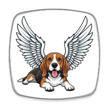 Cute Beagle Angel Cartoon Wings Mourning Dog Hold - Square fridge magnet - white - Front