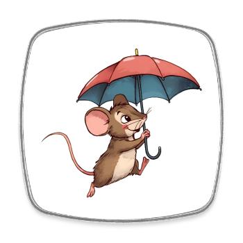 Süße Maus mit Regenschirm – Regnerischer Herbsttag - Viereckiger Kühlschrankmagnet - Weiß - Vorne