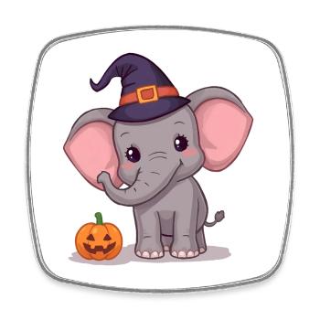 Cute Baby Elephant Witch Pumpkin Halloween - Square fridge magnet - white - Front
