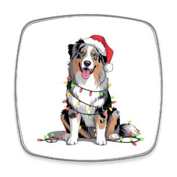 Weihnachtshund mit Lichterkette - Viereckiger Kühlschrankmagnet - Weiß - Vorne