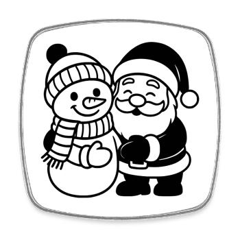 Design de Noël avec le Père Noël et le bonhomme de neige - Magnet carré - blanc - Devant