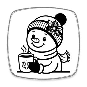 Winter Schneemann T Shirt mit heißem Kakao  - Viereckiger Kühlschrankmagnet - Weiß - Vorne