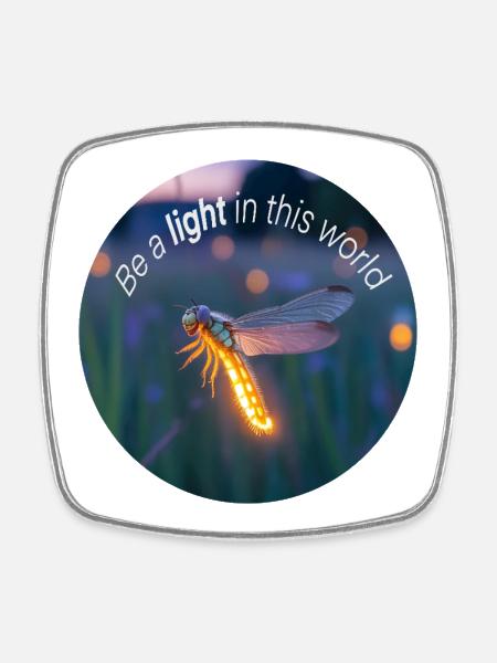 Glowing firefly with a positive message - Square fridge magnet - white