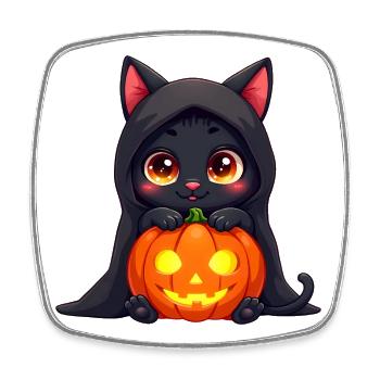 Halloween Cat with Halloween Pumpkin - Square fridge magnet - white - Front