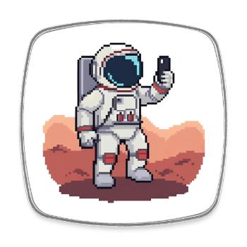 Selfie d’astronaute pixel sur Mars - Style 8 bits - Magnet carré - blanc - Devant