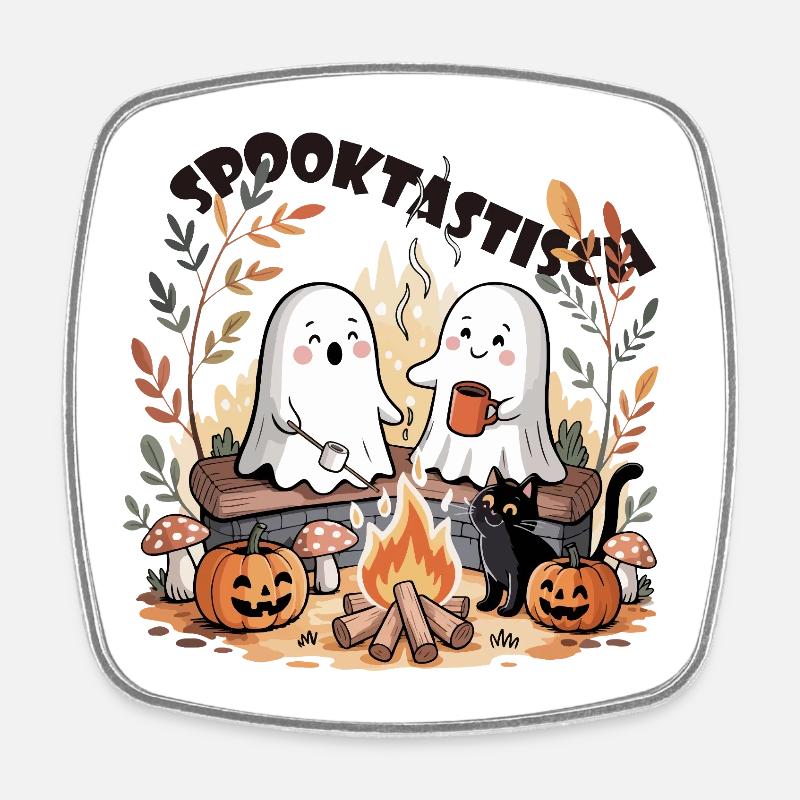 Spooktastic – Doux fantômes au feu de camp - Magnet carré - blanc