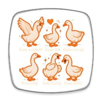 Funny Goose Cartoon – Joke Pun Humor Storytelling - Square fridge magnet - white - Front