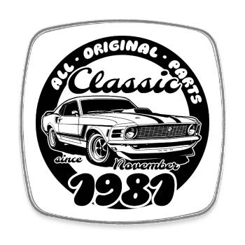 44th Birthday - Classic Musclecar 11/1981 - Square fridge magnet - white - Front
