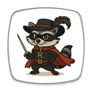 Maskierter Waschbär mit Rapier und Umhang - Viereckiger Kühlschrankmagnet - Weiß - Vorne