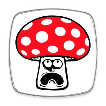 Champignon effrayé, paniqué, levant les yeux, - Magnet carré - blanc - Devant
