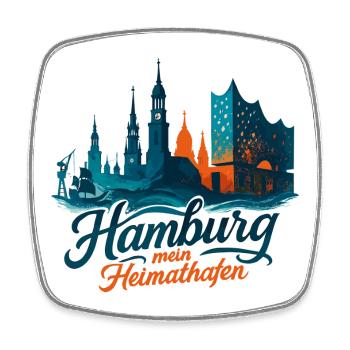 Hamburg Heimathafen Silhouette Geschenk maritim - Viereckiger Kühlschrankmagnet - Weiß - Vorne