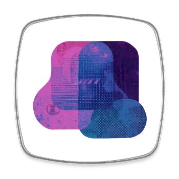 Abstract Tech Layers — Blue & Pink Digital Art - Square fridge magnet - white - Front