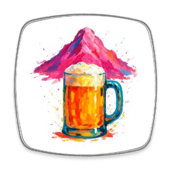 Buntes Bier Splash Motiv - Viereckiger Kühlschrankmagnet - Weiß - Vorne