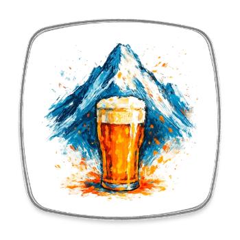 Bier im Berggipfel Aquarell - Viereckiger Kühlschrankmagnet - Weiß - Vorne