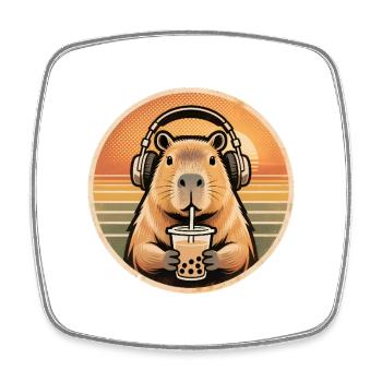 Cute Capybara Bubble Tea Kawaii Animal Gift - Square fridge magnet - white - Front
