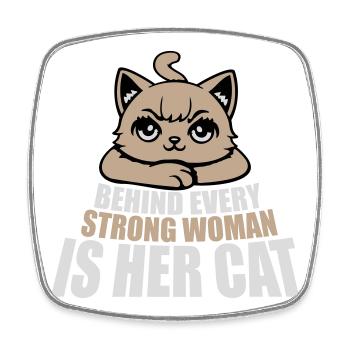 Behind Every Strong Woman Is Her Cat Spruch Katze - Viereckiger Kühlschrankmagnet - Weiß - Vorne