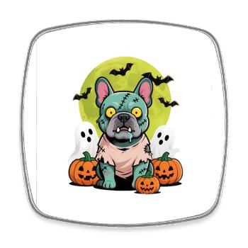 Zombie Frenchie Pumpkin Ghost – Halloween Gift - Square fridge magnet - white - Front