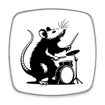 DrummerMaus Silhouette - Viereckiger Kühlschrankmagnet - Weiß - Vorne