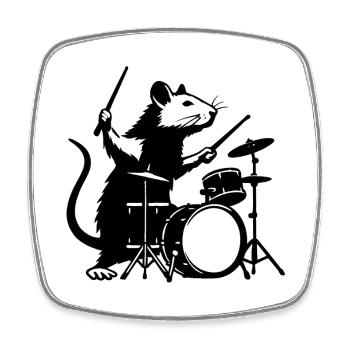 Drum rat in the spotlight - Square fridge magnet - white - Front