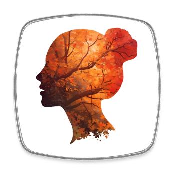 Herbst Silhouette Frau – Elegantes Portrait - Viereckiger Kühlschrankmagnet - Weiß - Vorne