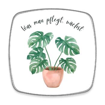 Monstera Watercolor – « Ce dont vous vous souciez, grandit » - Magnet carré - blanc - Devant