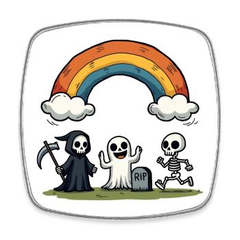 Tod & Freunde Halloween Regenbogen-Szene - Viereckiger Kühlschrankmagnet - Weiß - Vorne
