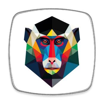 Geometric Monkey Head Art Print - Square fridge magnet - white - Front