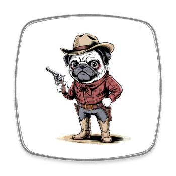 Pug Cowboy - Funny Dog T-Shirt - Square fridge magnet - white - Front