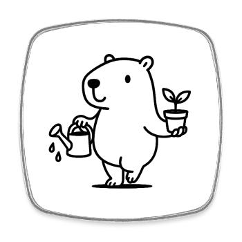 Sweet capybara as a gardener - Square fridge magnet - white - Front