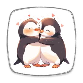 Penguin Heart Love Cute Hug Penguin Love - Square fridge magnet - white - Front