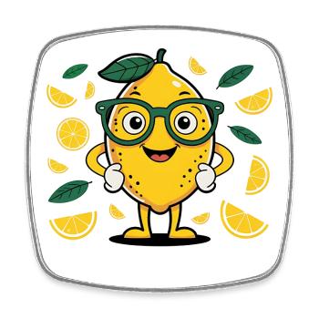 Lemon with glasses - Square fridge magnet - white - Front