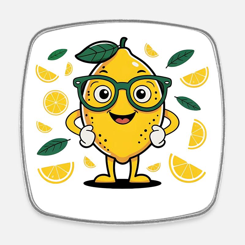 Lemon with glasses - Square fridge magnet - white