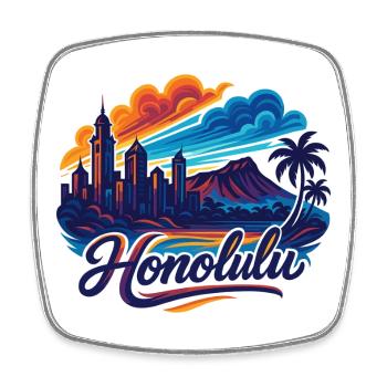 Honolulu Waikiki Hauptstadt Hawaii Aloha Geschenk - Viereckiger Kühlschrankmagnet - Weiß - Vorne