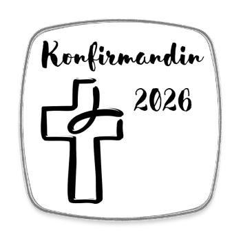 Konfirmandin 2026 Konfirmation Kreuz und Fisch - Viereckiger Kühlschrankmagnet - Weiß - Vorne