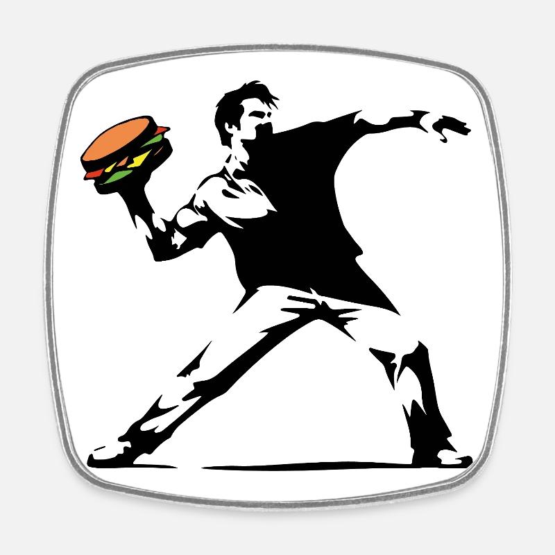 Hamburger Pop Art Burst - Magnet carré - blanc