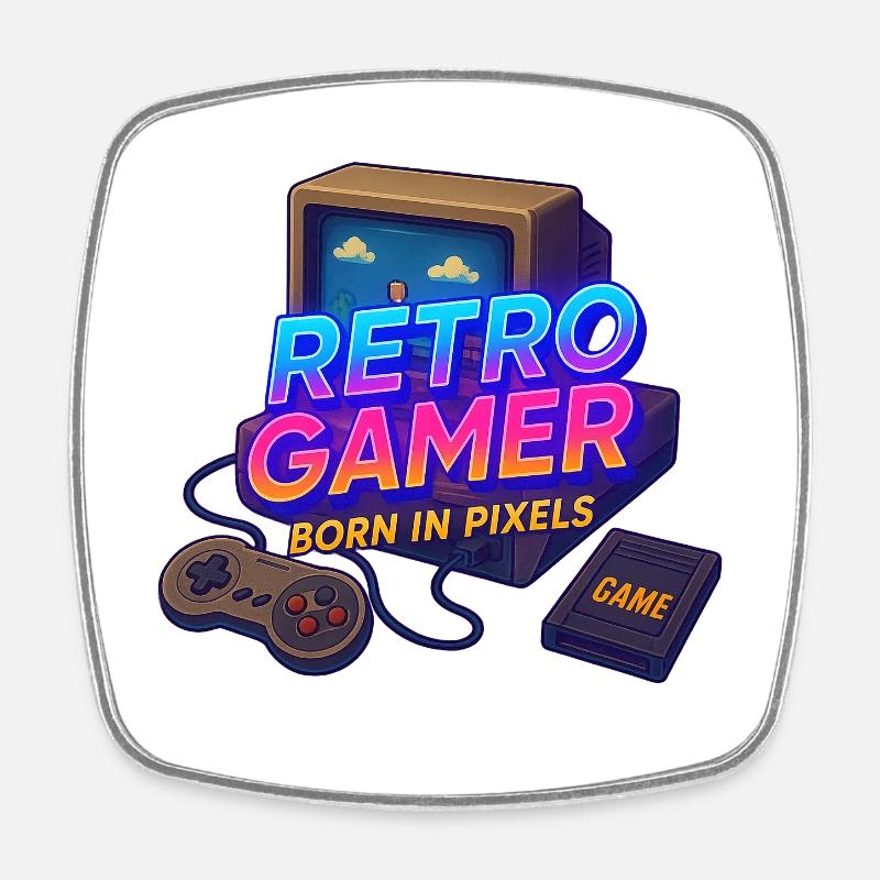 Retro Gamer né en pixels - Magnet carré - blanc
