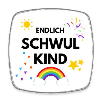 Endlich Schwul Kind - Viereckiger Kühlschrankmagnet - Weiß - Vorne