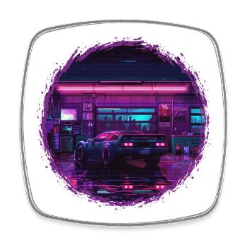 Neon Garage – RetroRift Night Edition - Viereckiger Kühlschrankmagnet - Weiß - Vorne