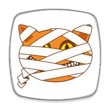 Chat Momie Halloween dessin BD Drôle et Effrayant - Magnet carré - blanc - Devant