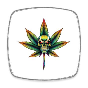 Crâne Arc-en-ciel Feuille de Cannabis - Magnet carré - blanc - Devant