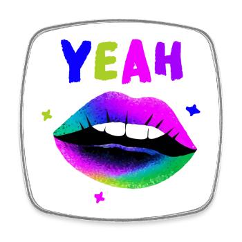 Regenbogen Lippenkunst YEAH Neon Kuss - Viereckiger Kühlschrankmagnet - Weiß - Vorne