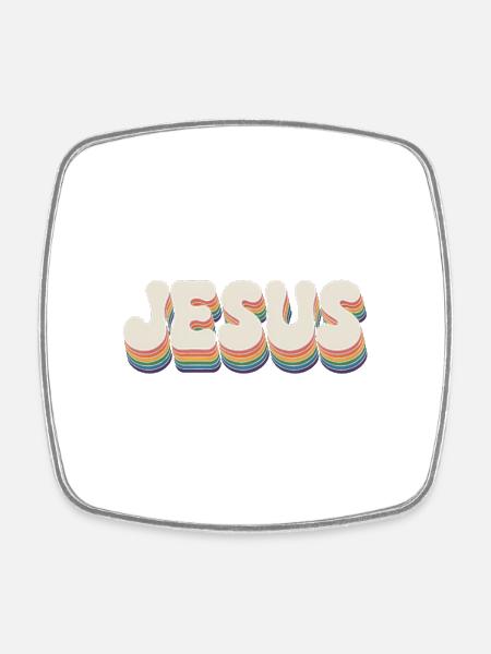 Jesus Christ - Christian Rainbow Logo - Square fridge magnet - white