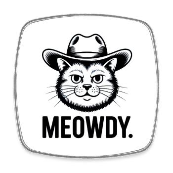 Meowdy - Funny Cat T-Shirt - Square fridge magnet - white - Front