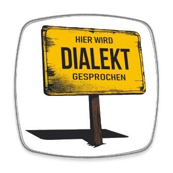 On parle ici un dialecte – drôle de dicton - Magnet carré - blanc - Devant