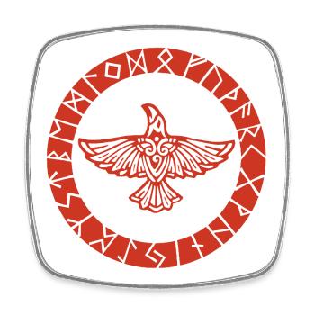 Corbeau rouge et runes vikings - Magnet carré - blanc - Devant